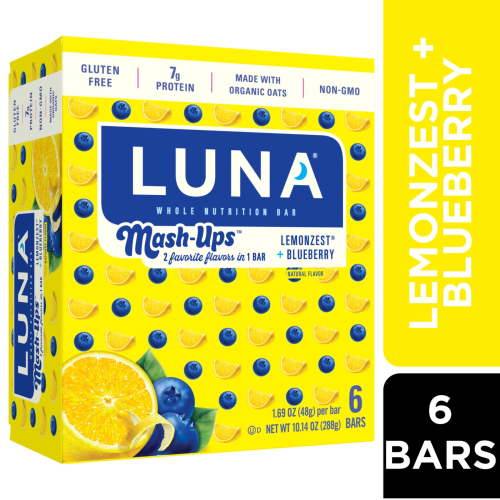 LUNA LemonZest + Blueberry Flavor Snack Bars, Gluten-Free Protein Bars, 6ct