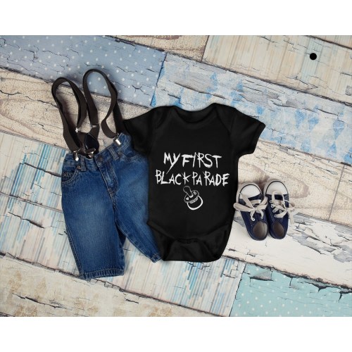Emo Baby Onesie, 'My First Black Parade' Design, 100% Cotton, Pop Punk Rock Pacifier, Baby Shower Gift For Elder Emo Parents