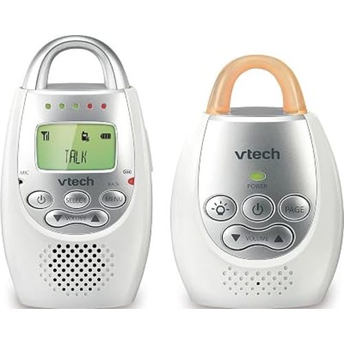 VTech Communications DM221 Audio Baby Monitor with up to 1,000 ft of Range, Vibrating Sound-Alert, Talk Back Intercom & Night Light Loop, White/Silver