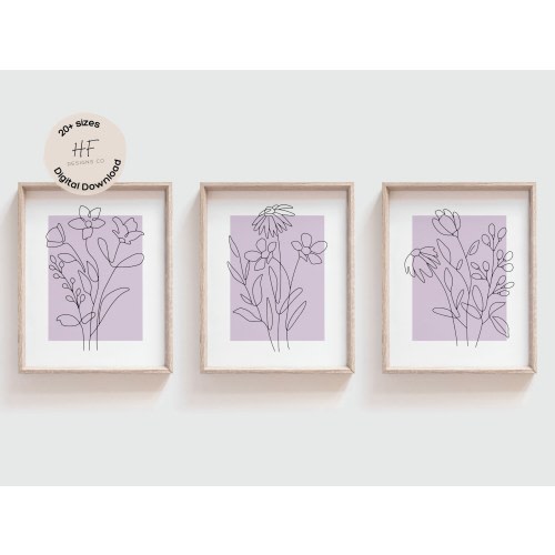 Lavender Floral Nursery Wall Art Prints Set of 3, Girl Nursery Decor, Girl Bedroom Flower Posters, Wildflower Nursery Prints, Floral Nursery
