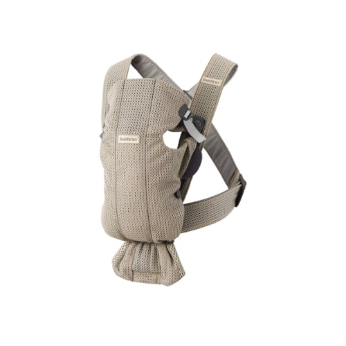 BabyBjörn Baby Carrier Mini, Gray Beige, 3D Mesh Newborn Carrier (7-25 lbs), Ergonomic, Easy-to-Use