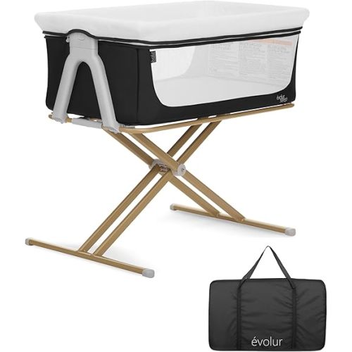 Evolur Orabelle Bedside Bassinet for Baby, Lightweight and Portable Baby Bassinet, Five Position Adjustable Height, Easy to Fold and Carry Travel Bassinet for Baby