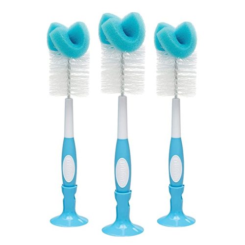 Dr. Brown's Reusable Sponge Baby Bottle Cleaning Brush Set with Suction Cup Stand, Scrubber and Nipple Cleaner, Blue 3-Pack - 3 Pack, Blue Bottle Brush