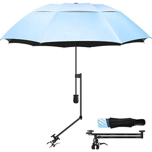 UPF 50+ Golf Umbrella with Adjustable Universal Clamp, Portable Umbrellas for Rain, Manual Open & Close, for Beach Chair, Golf Cart, Stroller, Bleacher, Patio