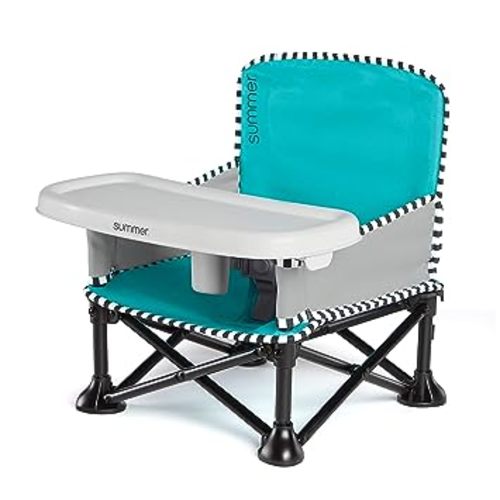 Summer Infant Pop ‘n Sit SE Booster Chair, Sweet Life Edition, Aqua Sugar Color – Booster Seat for Indoor/Outdoor Use – Fast, Easy and Compact Fold