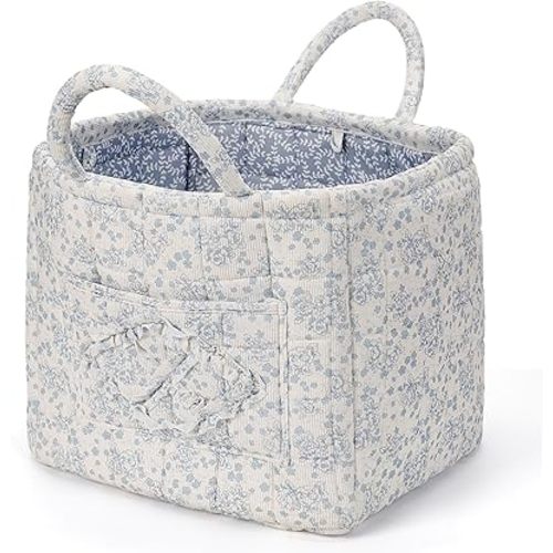 Floral Fabric Storage Basket Car Interior Storage Basket Underwear Sundries Laundry Baskets Supplies Home Organizer Bag (blue 3)