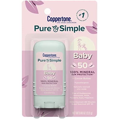 Coppertone Pure and Simple Baby SPF 50 Sunscreen Stick,&nbsp; Zinc Oxide Mineral Sunscreen, Sunscreen for Babies, Face Sunscreen, 0.49 Oz