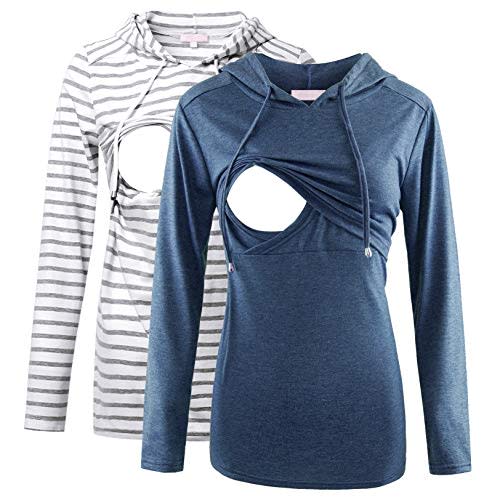 Bhome Nursing Shirt Long Sleeves Hoodie Breastfeeding Top Sweatshirt