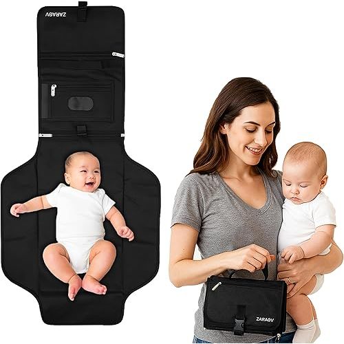 Baby Portable Diaper Changing Pad - Foldable Travel Changing Mat with Memory Foam Pillow & Wipes Dispenser, Waterproof Infant Diaper Kit for Car, Stroller & On-The-Go, Shower Gift for Newborn