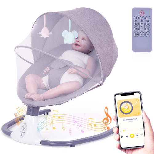 Baby Swing for Infants Toddler Swing Electric: Infant Swing with Remote Control and Mosquito Net: Portable Baby Swing 4 Speeds & 4 Timer & 12 Preset Lullabies Supports BT Connection USB Flash Drive