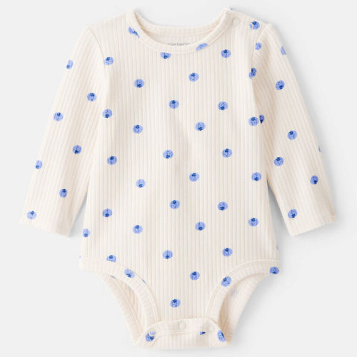 Ivory Baby Girl Blueberry Print Long-Sleeve Fashion Bodysuit - White | Carter’s Oshkosh Canada