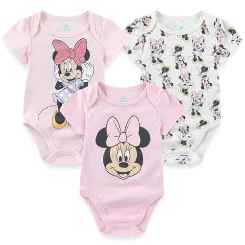 Disney Minnie Mouse Winnie the Pooh Lilo & Stitch Nightmare Before Christmas Girls 3 Pack Bodysuit for Newborn and Infants