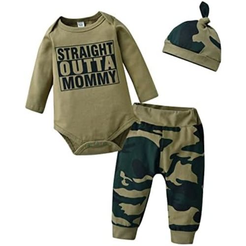 KuKitty Newborn Infant Baby Boy Clothes Long Sleeve Romper + Pants + Hat 3PCS Outfits Set
