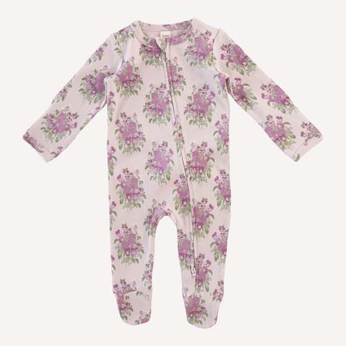long sleeve zipper footie | violet pansy | organic cotton interlock