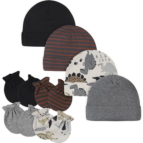 Gerber Baby Girls' Cap and Mitten Sets - Newborn - Grey Dino