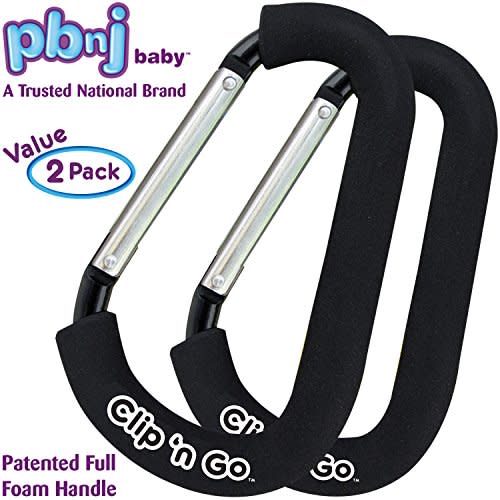 PBnJ baby Clip n Go - 2 Pack X-Large Stroller Organizer Hook Clip for Purse Shopping & Diaper Bags