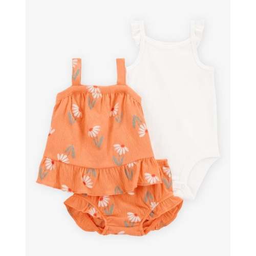 Baby Girl 3-Piece Floral Outfit Set - Orange/White - Carter's | Carter's