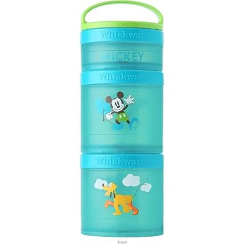 Whiskware Disney Stackable Snack Containers for Kids and Toddlers, 3 Stackable Snack Cups for School and Travel, Mickey and Pluto