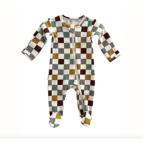 Organic Zip Footie - Cannoli Checkerboard, 0-3m