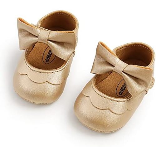 Baby Girls Mary Jane Flats with Bowknot Flowers Soft Newborn Infant First Walkers Crib Shoes Wedding Party Christmas Dress Shoes
