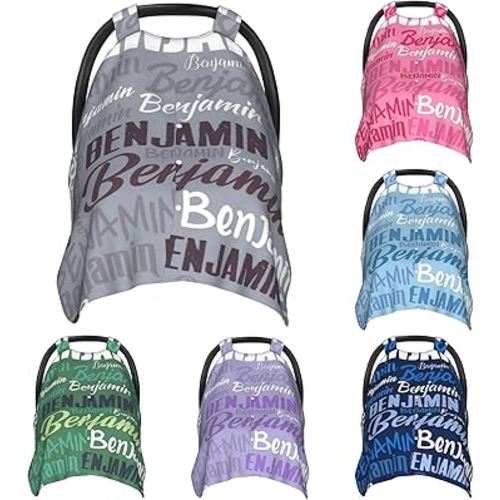 Personalized Baby Car Seat Canopy for Babies, Custom Name Baby Car Seats Covers for Boys Girls, Opening Minky Nursing Breastfeeding Cover for Infant, Carseat Canopies for Newborn (Gray)
