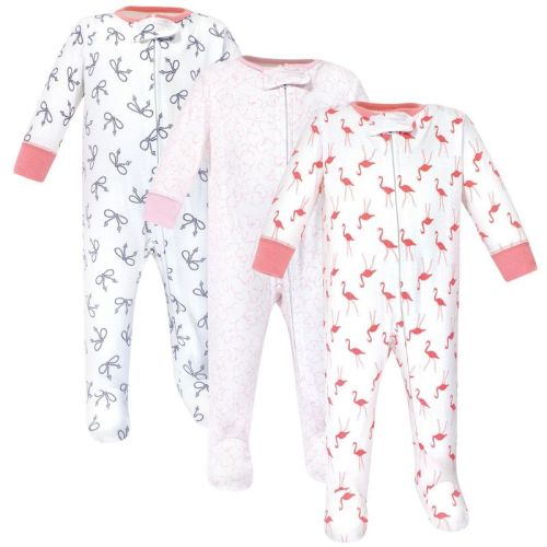Yoga Sprout Baby Girl Cottton Zipper Sleep And Play 3pk, Flamingo, 0-3 Months