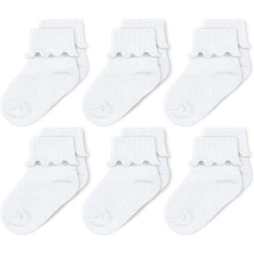 CozyWay Baby Ruffle Socks Baby Girl Turn Cuff Ankle Comfy Cotton Socks Infant - 6 Pack