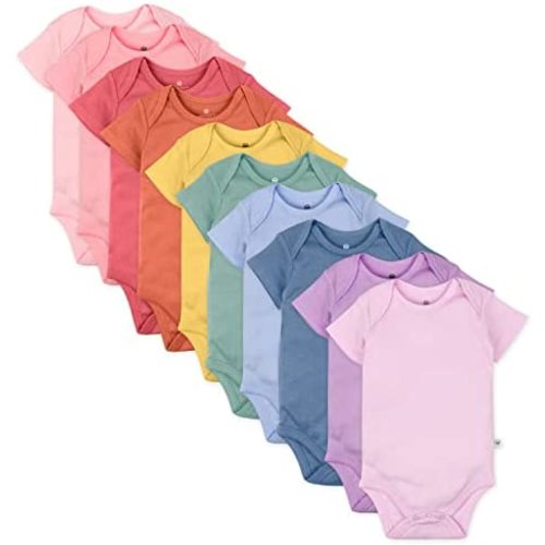 HonestBaby 10-pack Short Sleeve Bodysuits One-piece 100% Organic Cotton for Infant Baby Boys, Girls, Unisex