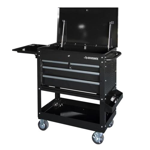 Tool Storage 33 in. W Mechanics Cart with Extended Side Table and Bottle Tray
