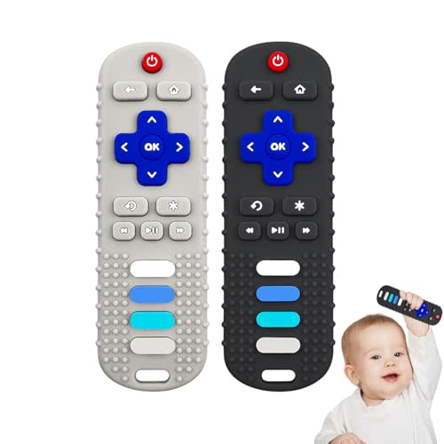 YAPROM 2Pcs Silicone Teething Toys, TV Remote Teether Toys for Baby Remote Teething Toys, Silicone Toy Remote for Infant&Toddler Boys Girls BPA Free/Refrigerator Safe