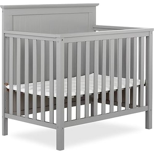 Dream On Me Ava 4-in-1 Convertible Mini Crib in Pebble Grey, 635-PG, Greenguard Gold Certified, Non-Toxic Finish, Comes with 1" Mattress Pad, with 3 Mattress Height Settings