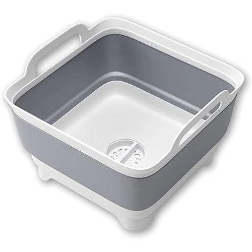 Collapsible Wash Basin Dish Drying Rack,Camping Portable Sink,Dish Basin with Drain Plug, Dish Drainers for Kitchen Sink,Collapsible Laundry Baskets for RV,Bottle Washer,Beverage Tubs,Ice bucket,Gray