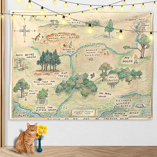 ZBIGTEE 100 Acre Wood Map Jungle Tapestry, Vintage Cute Tapestries for Bedroom Decorations, Tapestry Wall Hanging Gift For Kids Teens On Birthday