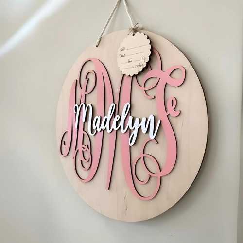 Hospital Door Hanger Girl, Newborn Name Sign, Birth Announcement, Monogram Baby Girl Gift