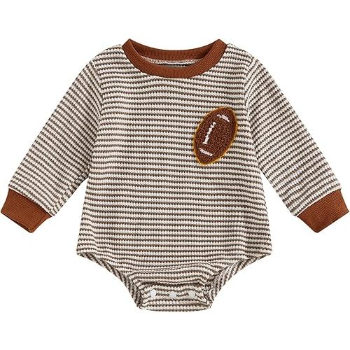 Bagilaanoe Newborn Baby Boy Girl Football Outfit Game Day Sweatshirt Romper Long Sleeve Pullover Bodysuit Fall Winter Clothes