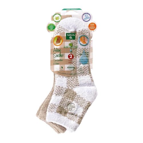Earth Therapeutics Aloe Vera Socks – Infused with Natural Aloe Vera & Vitamin E – Helps Dry Feet, Cracked Heels, Calluses, Dead Skin – Use with Your Favorite Lotions – Tan Plaid (2 Pairs)