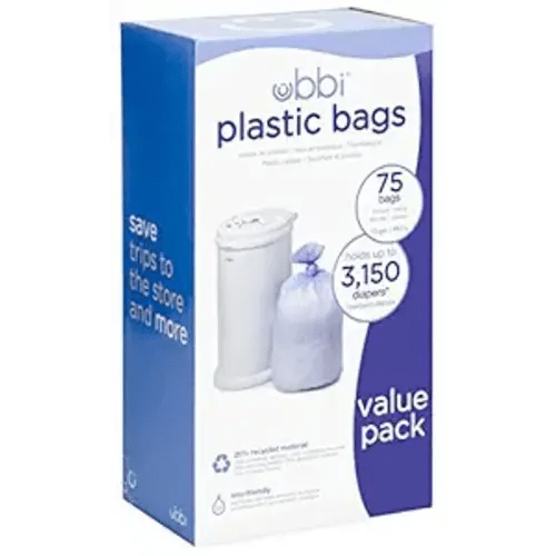 Ubbi Diaper Pail Plastic Bags, Disposable Baby Waste Bags, 3 Pack, 75 Count, 13-Gallon Bags - Violet - 75 Count (Pack of 1)