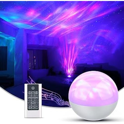 Galaxy Star Projector Night Light Sound Machine and Bluetooth Music Speaker, Aurora Projector Remote Control & Timing Sky Starry Projector,Party,Home (White)