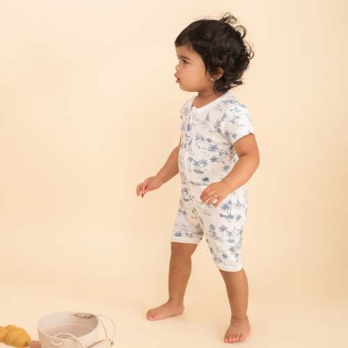 Organic Short Zip Romper - Coastal