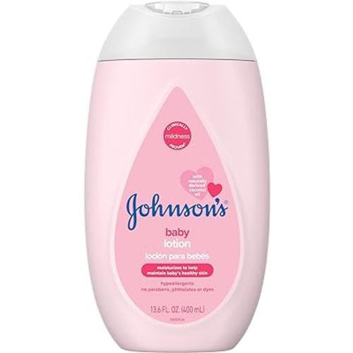 Johnson's Baby Moisturizing Mild Pink Baby Lotion with Coconut Oil for Delicate Baby Skin, Paraben-, Phthalate- & Dye-Free, Hypoallergenic & Dermatologist-Tested, Baby Skin Care, 13.6 Fl. Oz