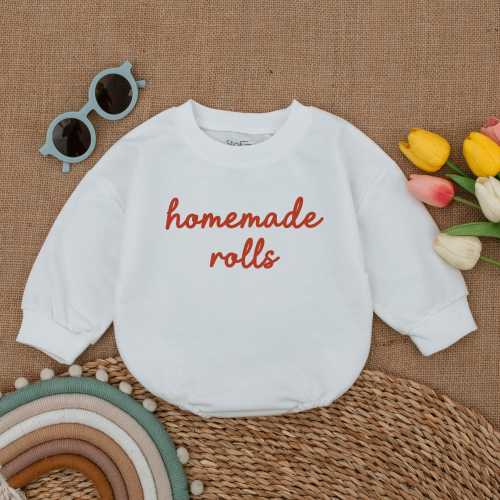 Homemade Rolls Baby Romper, My First Thanksgiving Bodysuit, Baby Thanksgiving Outfit, Thanksgiving Bubble Romper, Baby Announcement