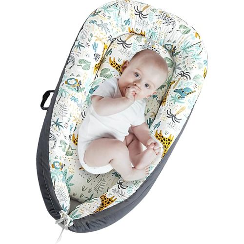 AMAWMW Baby Lounger for Newborn Infant Baby Nest Sleeper for 0-12 Months Portable Adjustable Washable Lounger Cover for Co Sleeping Removable Slipcover Lounger Pillow Floor Seat for Travel Essentials