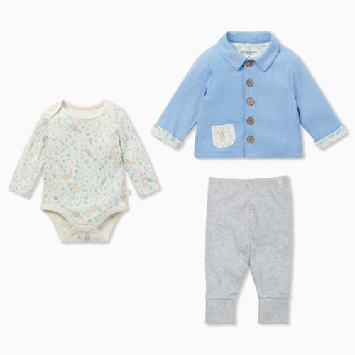 Peter Rabbit Cardigan, Bodysuit & Leggings Outfit Blue / 0 - 3 M
