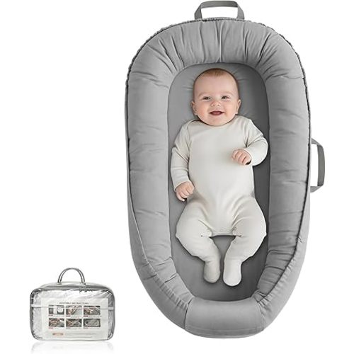 Baobrava Baby Lounger - Infant Lounger for Newborn 0-24 Months, Pure Cotton Breathable Baby Nest Lounger, Newborn Essentials Gift for Baby Boys & Girls, Portable Baby Lounger for Home and Travel