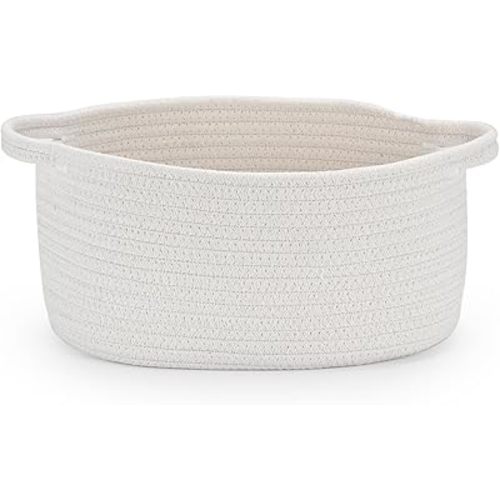 Happyiren Medium Woven Cotton Rope Basket with Handle Empty Decorative Gift Basket for Baby Shower, Graduation, Father's Day, Nursery Storage 13" Dia x 8" W x 6" H