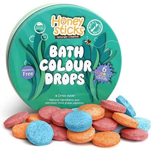 Honeysticks Bath Color Tablets for Kids - Non Toxic Bathtub Color Drops Made with Natural and Food Grade Ingredients - Fragrance Free - Fizzy, Brightly Colored Bathtime Fun, Great Gift Idea - 36 Drops