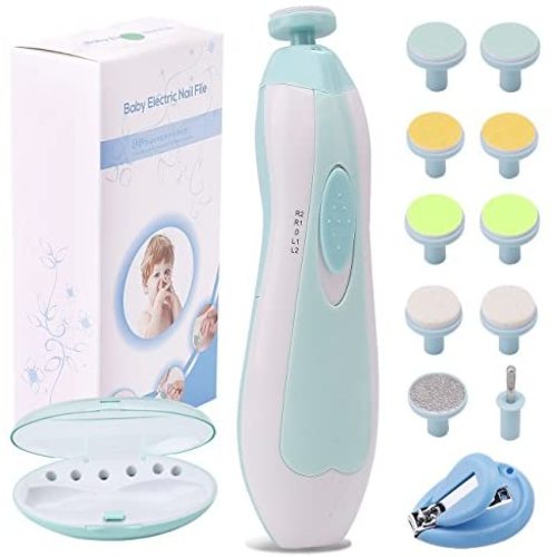 Baby Nail File Electric Nail Trimmer Manicure Set with Nail Clippers, LED Light and 10 grinding heads