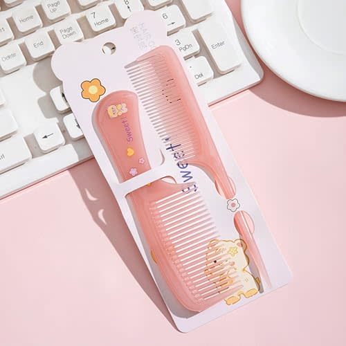 Small Cute Hair Comb,2 Piece Mini Hair Comb Set Toddler Combs For Girls Boys Kids Fine Tooth Comb Rat Tail Comb Detangling Hairdressing Styling Combs Hair Combs Gift For Wet Dry (Pink)
