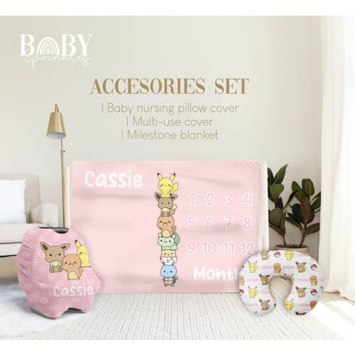 POKE ANIMALS Baby Accessories Set, Animals Baby Milestone Blanket, Poke Animals Baby Blanket, Girls Blanket, Personalized Baby Accesories