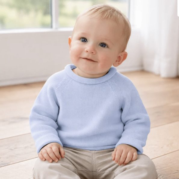 Baby Boy Blue Pima Cotton Raglan Sweater - Magnolia Baby
